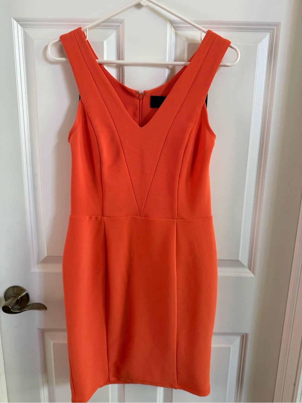 Kardashian Kollection Coral-Orange V-Neck Sleeveless Sheath Dress